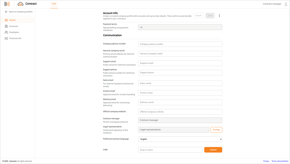 Figure 6 Company Information page with the Change action for a key company role.