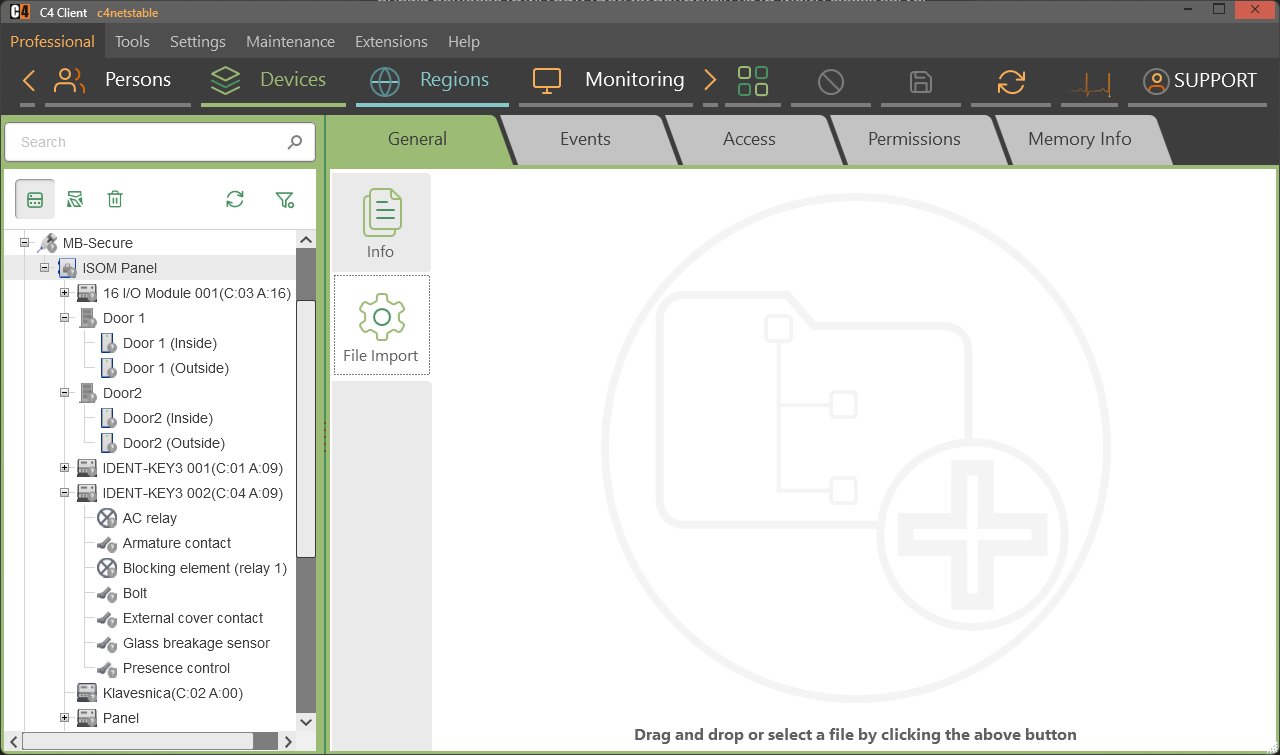 C4 File Import view for loading an OPIF file into the MB Secure Panel device tree. C4 File Import view for loading an OPIF file into the MB Secure Panel device tree.