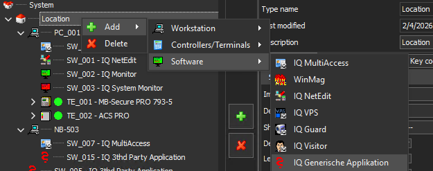IQ Net Edit menu path for adding an IQ Generic Application under Software. IQ Net Edit menu path for adding an IQ Generic Application under Software.