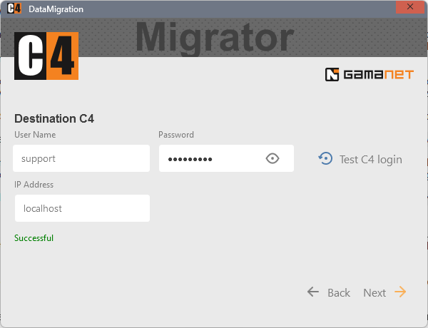 Figure 3. DataMigrator destination C4 login page.