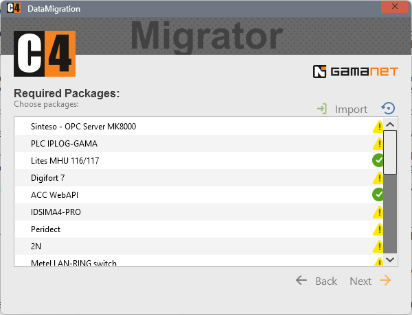 Figure 5. DataMigrator required driver packages page.