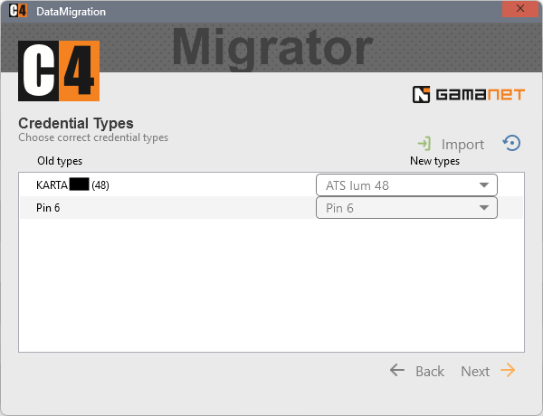 Figure 6. DataMigrator credential-type mapping page.